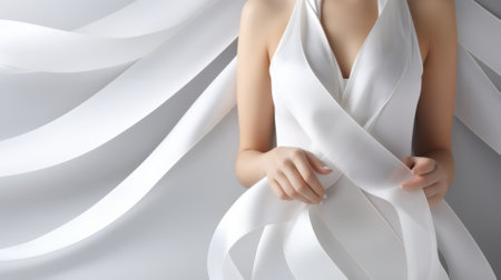 Close-up of a white ribbon, lung cancer awarenessの素材