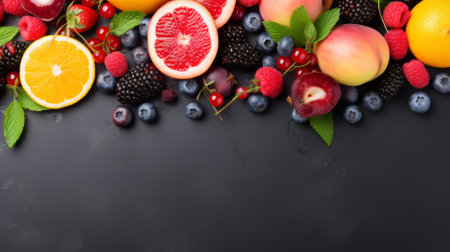 Fresh summer fruits on a bright background, space for textの素材