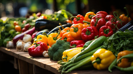 Brightly colored summer market, fresh produce abundanceの素材