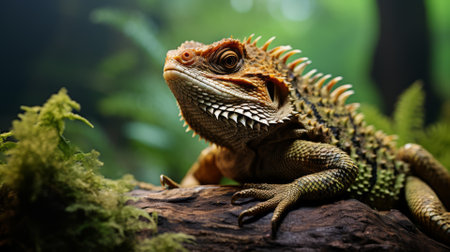Close-up of a lizard in the forest, reptile wildlife detailの素材