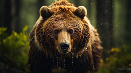 Close-up of a bear in the forest, powerful wildlife presenceの素材