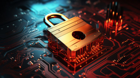 Cyber scam concept with a digital lock breach, security themeの素材