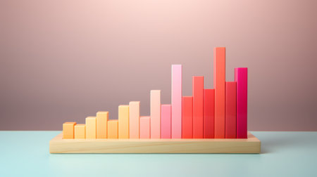 Minimalist 3D bar graph on a solid background, conveying business growth conceptの素材