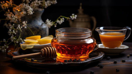 Hot tea and honey, home remedies for cold and illnessの素材