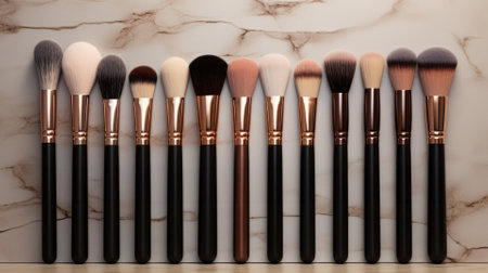 High-end makeup brush collection on a polished surface, symbolizing sophisticationの素材