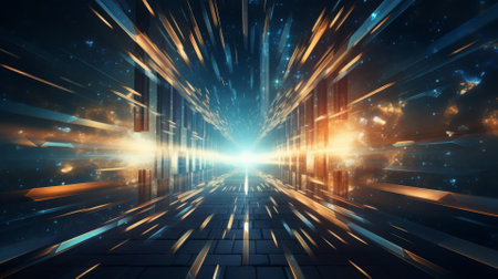 Illustration of high-speed internet particles racing through a digital tunnelの素材