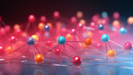 Minimalist 3D network grid, symbolizing business connections on a solid backdropの素材