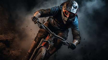 Mountain biker navigating a rugged trail, extreme challengeの素材