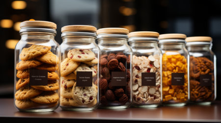 Packaged cookies in a transparent jar, sweet treatsの素材