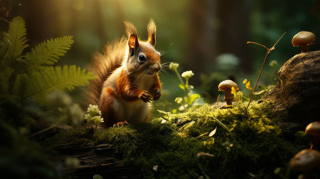 Squirrel foraging in the forest, detailed wildlife sceneの素材