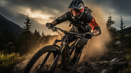 Summer mountain biking trail adventure, exhilarating pathsの素材