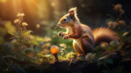 Squirrel foraging in the forest, detailed wildlife sceneの素材
