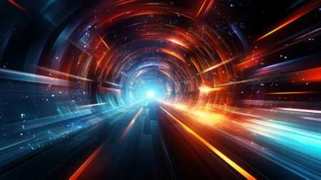 Illustration of high-speed internet particles racing through a digital tunnelの素材