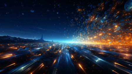 Illustration of high-speed internet particles racing through a digital tunnelの素材