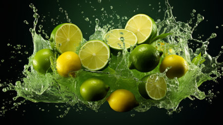 Lime green water splash against a vibrant backdrop, fresh and energeticの素材
