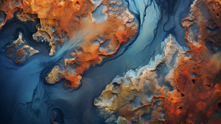 Satellite view of a river delta, intricate natural backgroundの素材