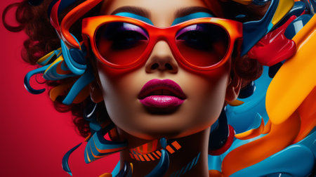 Pop art inspired portrait with saturated colors and dynamic designの素材