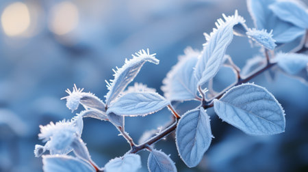 Macro shot of frost on foliage, icy details, winter wonderの素材