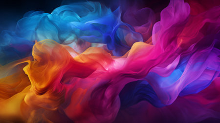 Rainbow-colored smoke against a dark background, ephemeral and vibrantの素材