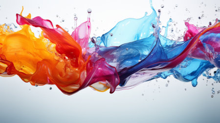 Rainbow water splashes arching through the air, a playful and vivid sceneの素材