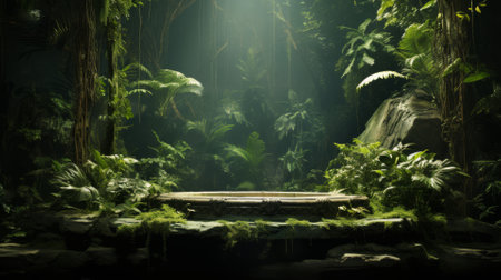Polished podium in a tropical rainforest, exotic and lushの素材