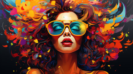 Pop art inspired portrait with saturated colors and dynamic designの素材