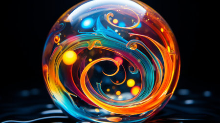 Psychedelic patterns on a soap bubble, vibrant colors and fluid dynamicsの素材