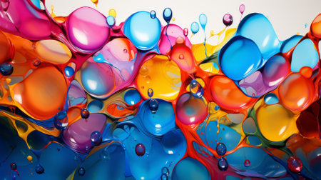 Multicolored water droplets soaring upwards, a joyful burst of colorの素材