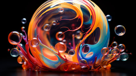 Psychedelic patterns on a soap bubble, vibrant colors and fluid dynamicsの素材