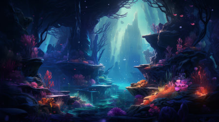 Underwater ocean scene, mysterious aquatic backgroundの素材