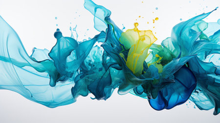 Vivid blue and green water splashes intersecting, an artistic aquatic danceの素材