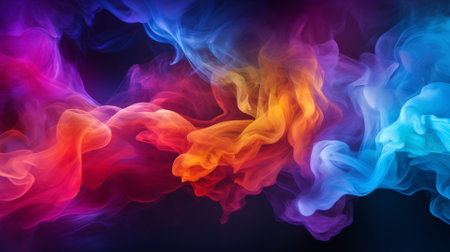 Rainbow-colored smoke against a dark background, ephemeral and vibrantの素材