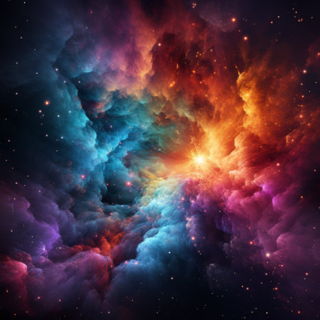 Psychedelic space nebula, a cosmic display of colors and light.の素材