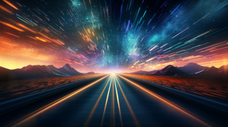 Visual metaphor of high-speed internet as a digital highway, conveying rapid data transferの素材