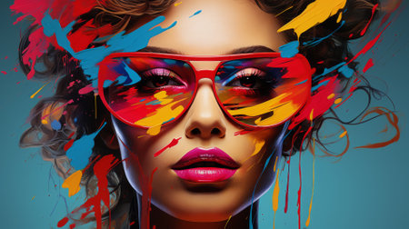 Pop art inspired portrait with saturated colors and dynamic designの素材