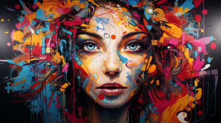 Vivid street art mural, a canvas of urban creativity and bright colorsの素材