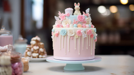 Whimsical baby shower cake with adorable fondant detailsの素材