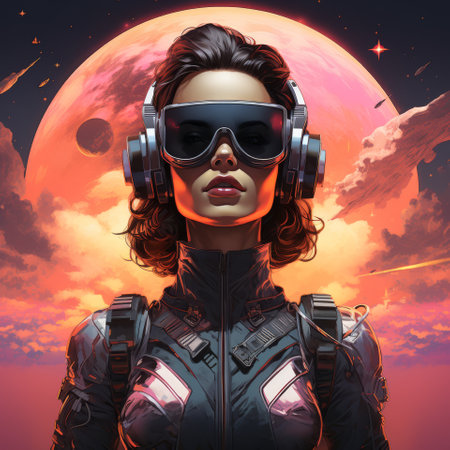 Retro-futuristic 80s style digital art, neon colors, and vintage vibes.の素材
