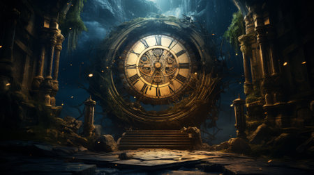 Time travel portal in a vintage setting, blending past and futureの素材