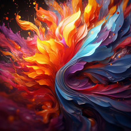 Surreal digital artwork with a burst of colors and abstract forms.の素材