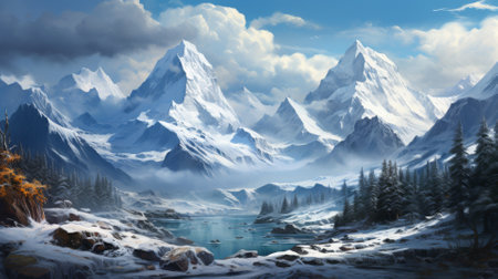 Snow-covered mountain range, winter wonderlandの素材