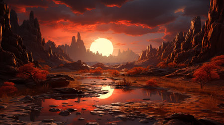 Virtual reality landscape, blending the digital and the naturalの素材