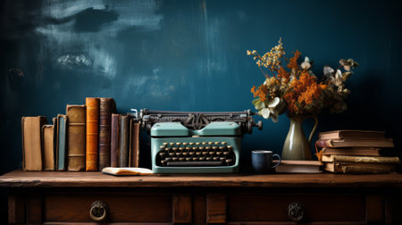 Vintage typewriter and old books, nostalgic writing setupの素材