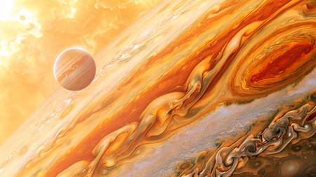 Jupiter's Great Red Spot in detail, with moons and swirling cloudsの素材