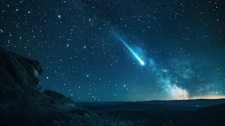 Comet tail illuminating Earth's night skyの素材