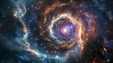 Swirling gateway in space, a vortex of stars and nebulae opening new dimensionsの素材