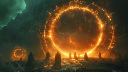 Warding circle glowing against a shadowy threatの素材