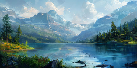 Landscape painting for a national park campaign, highlighting natural beautyの素材