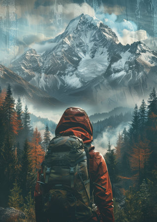 Landscape ad for an outdoor gear company, inspiring adventure and explorationの素材