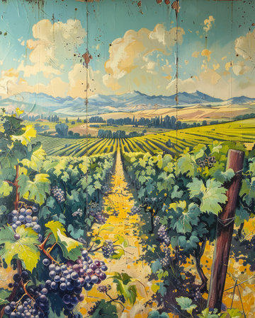 Impressionist billboard for a winery, capturing the essence of the vineyardの素材